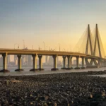 view of Mumbai sea link bridge to Mumbai real estate in background