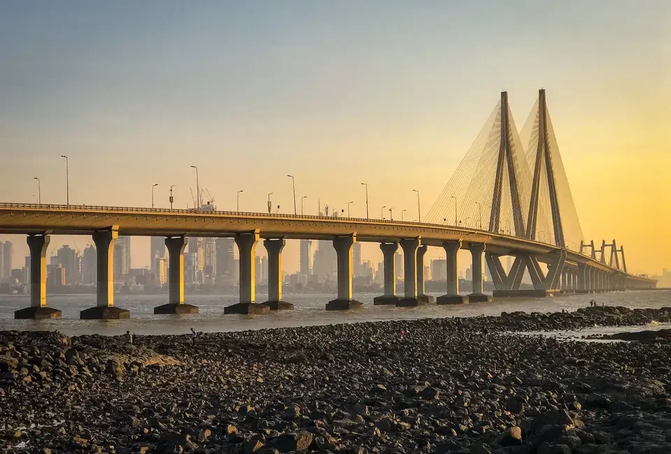 view of Mumbai sea link bridge to Mumbai real estate in background